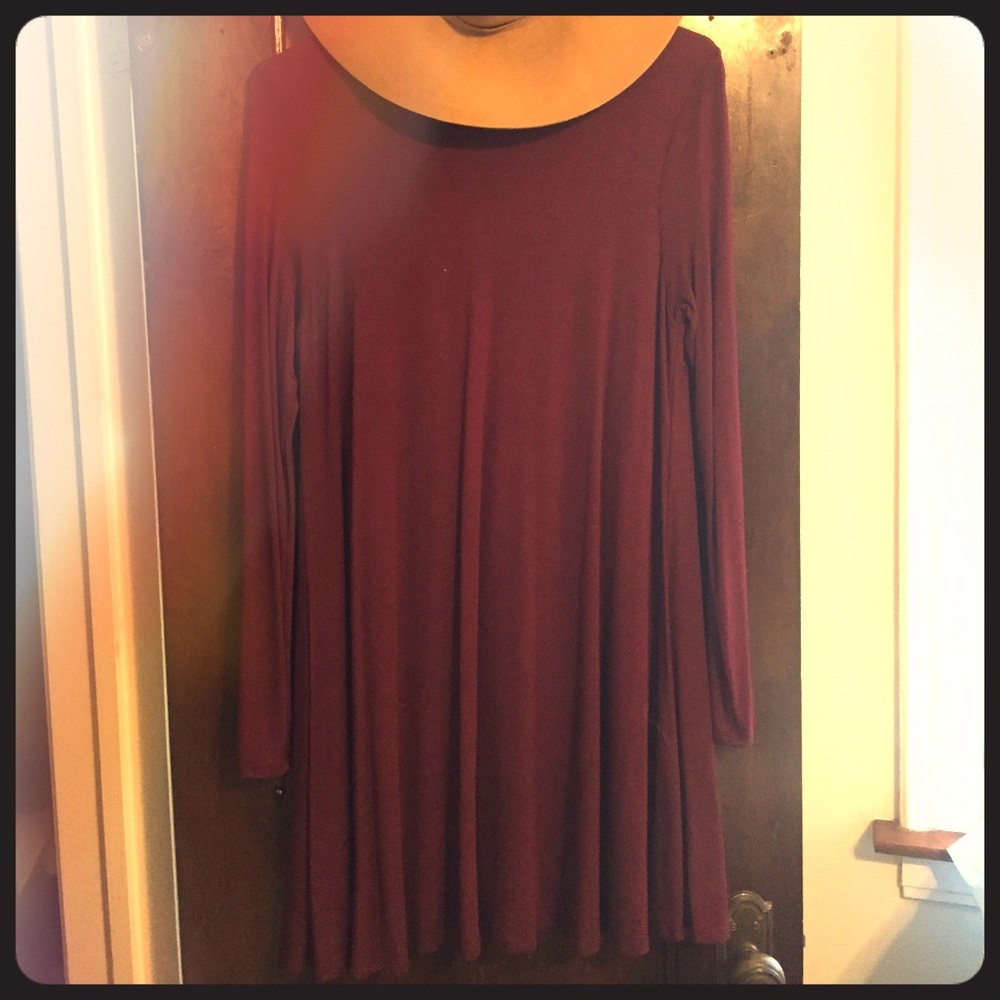 Wine mock cowl neck dress